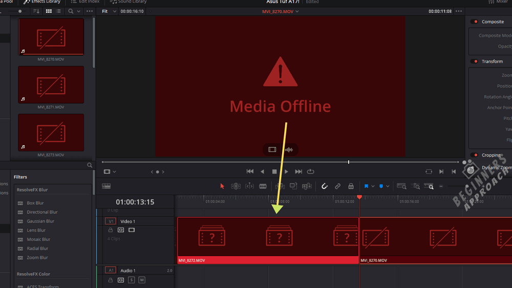 davinci resolve media offline single frame
