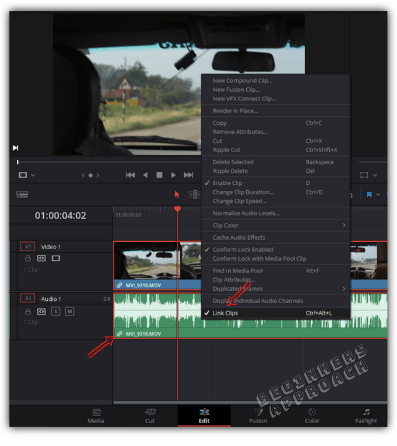 remove audio by first unlinking the audio from video