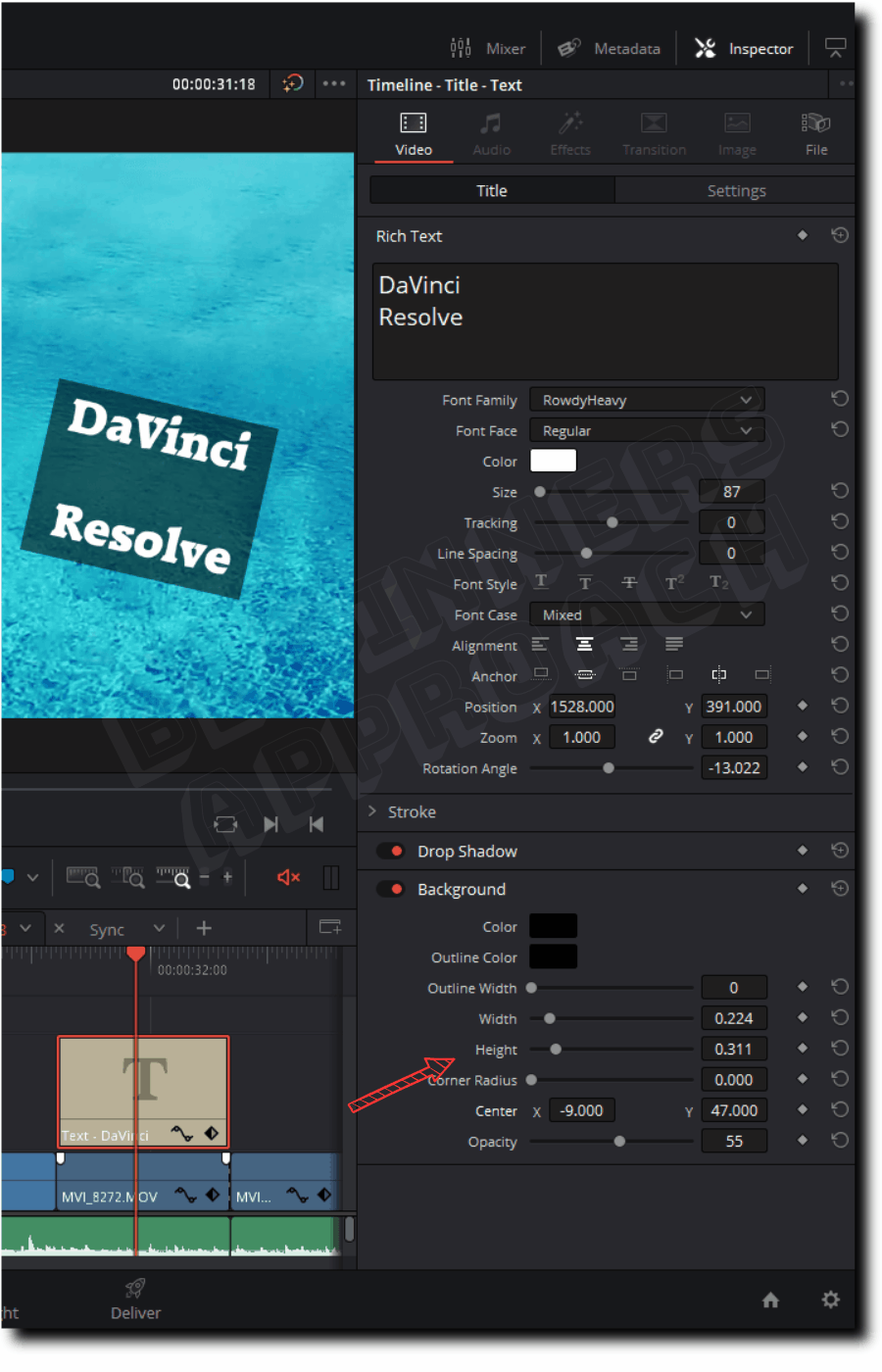 add text with background in davinci resolve