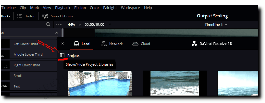 Where Does DaVinci Resolve Save Projects - click on "Show/Hide Project Libraries"