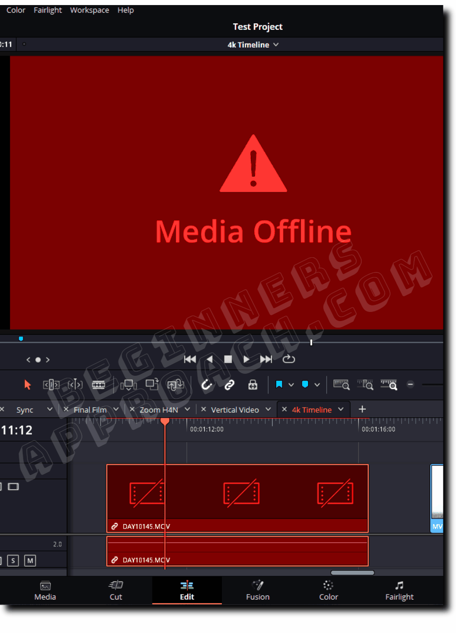 davinci resolve media offline due to unlinked clips