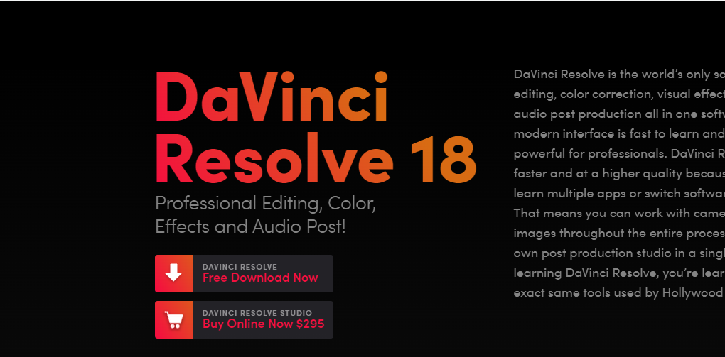 DaVinci Resolve Download BlackMagic Design Website