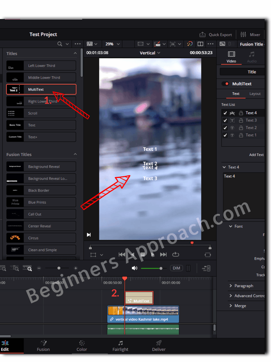 davinci resolve 20 multitext tool - add multiple titles instantly